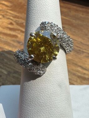 Sterling Silver 925 Yellow CZ Cocktail Ring Wave Band Size 6